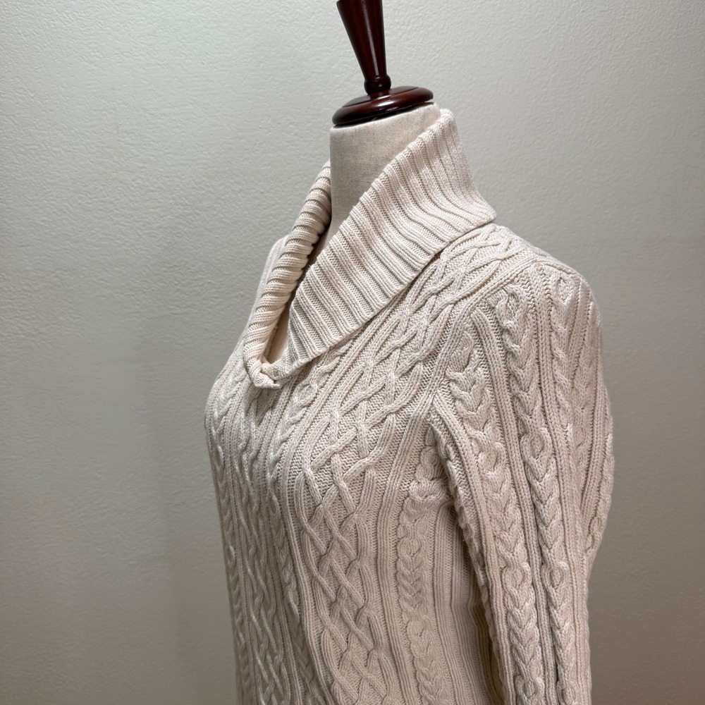 Willi Smith Shall Neck Chunky Cable Knit Cream Coastal Sweater Women Large - Picture 4 of 12